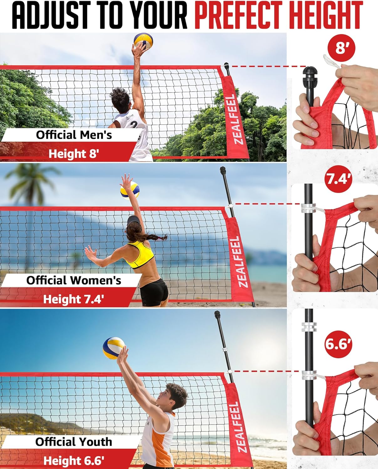 12FT Volleyball Net Set with 3-Level Adjustable Height Set