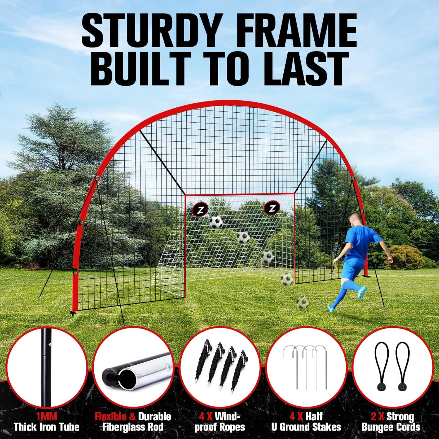 3-in-1 Soccer Goal with Backstop Net