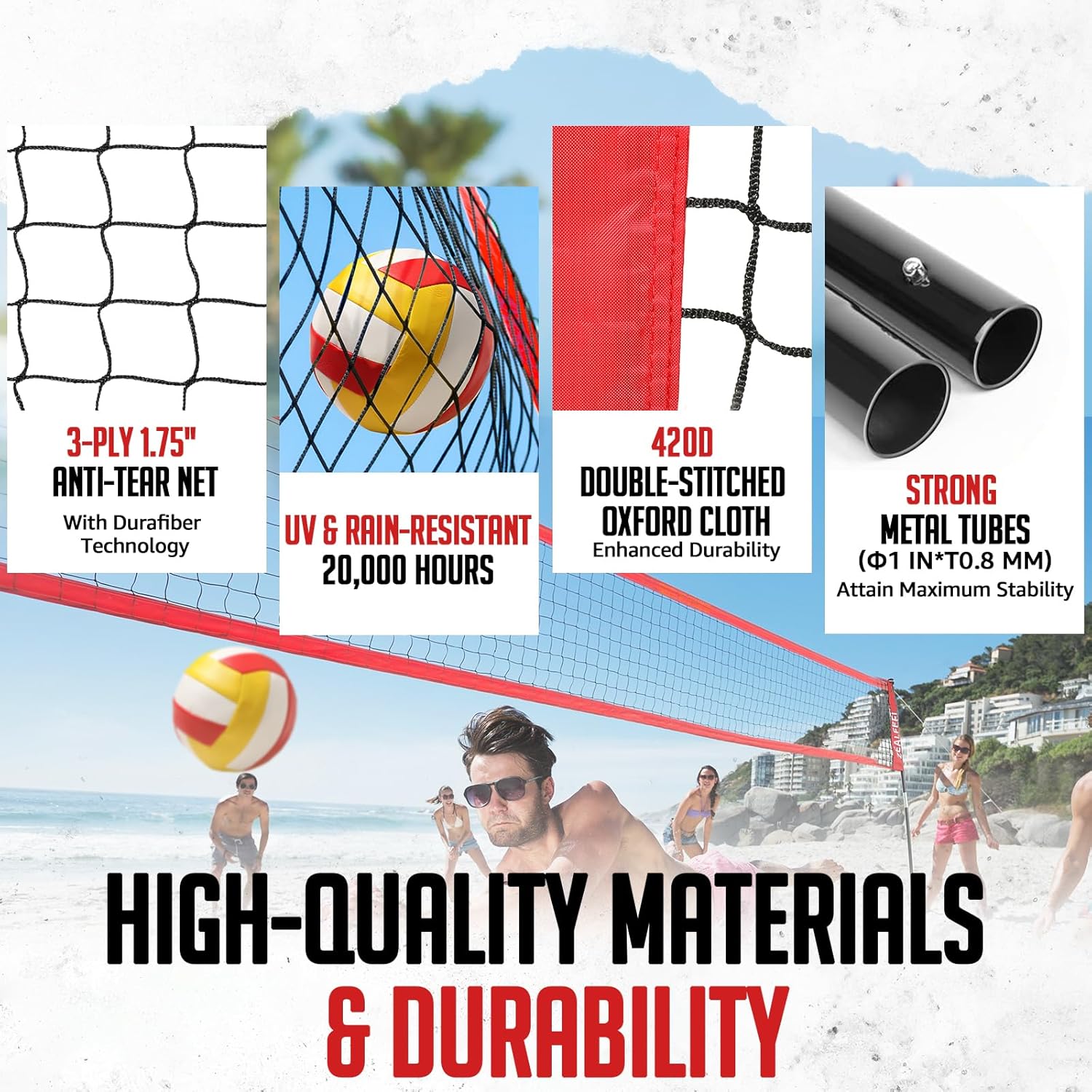 12FT Volleyball Net with 3-Level Adjustable Height