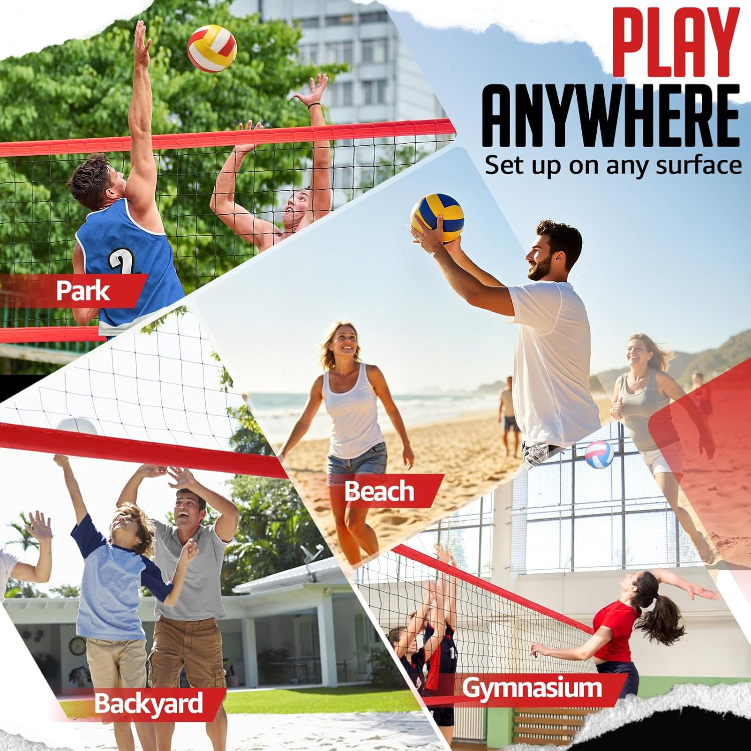 12FT Volleyball Net with 3-Level Adjustable Height