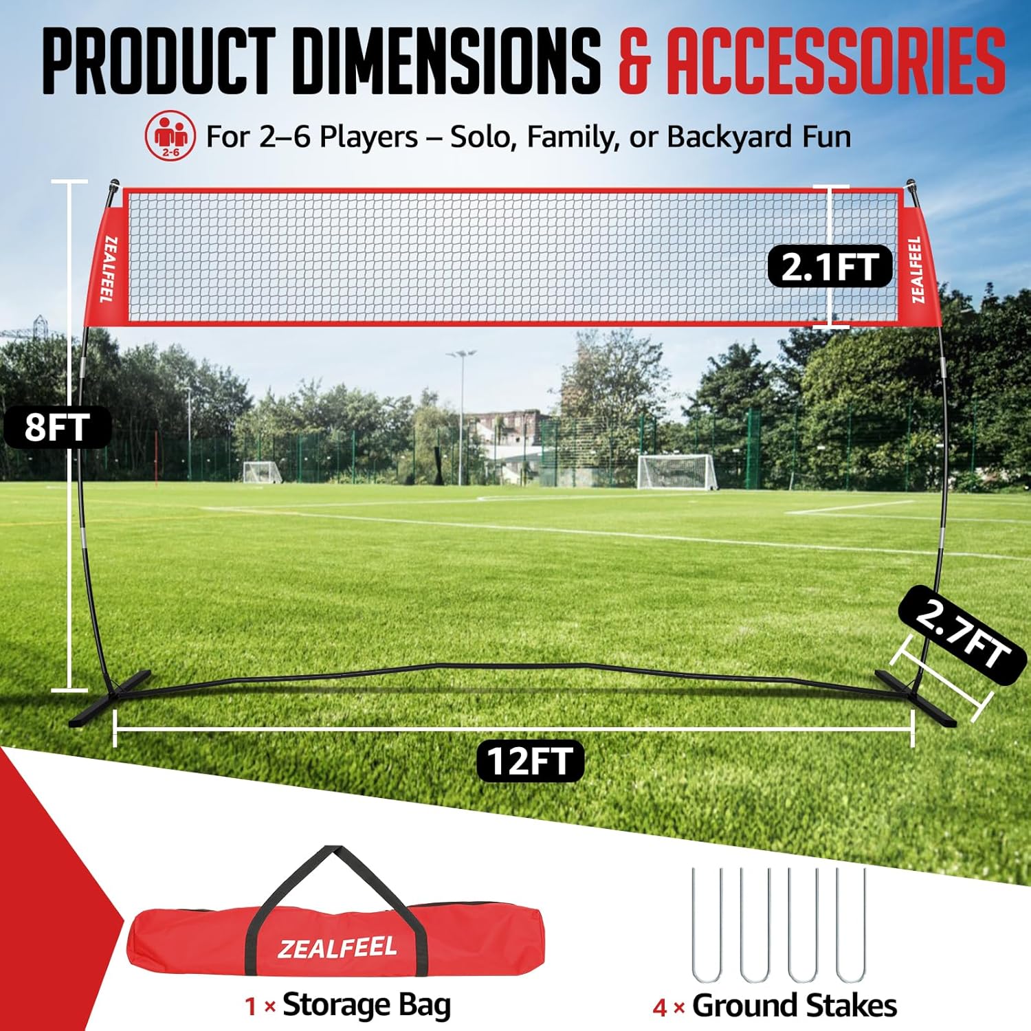 12FT Volleyball Net with 3-Level Adjustable Height