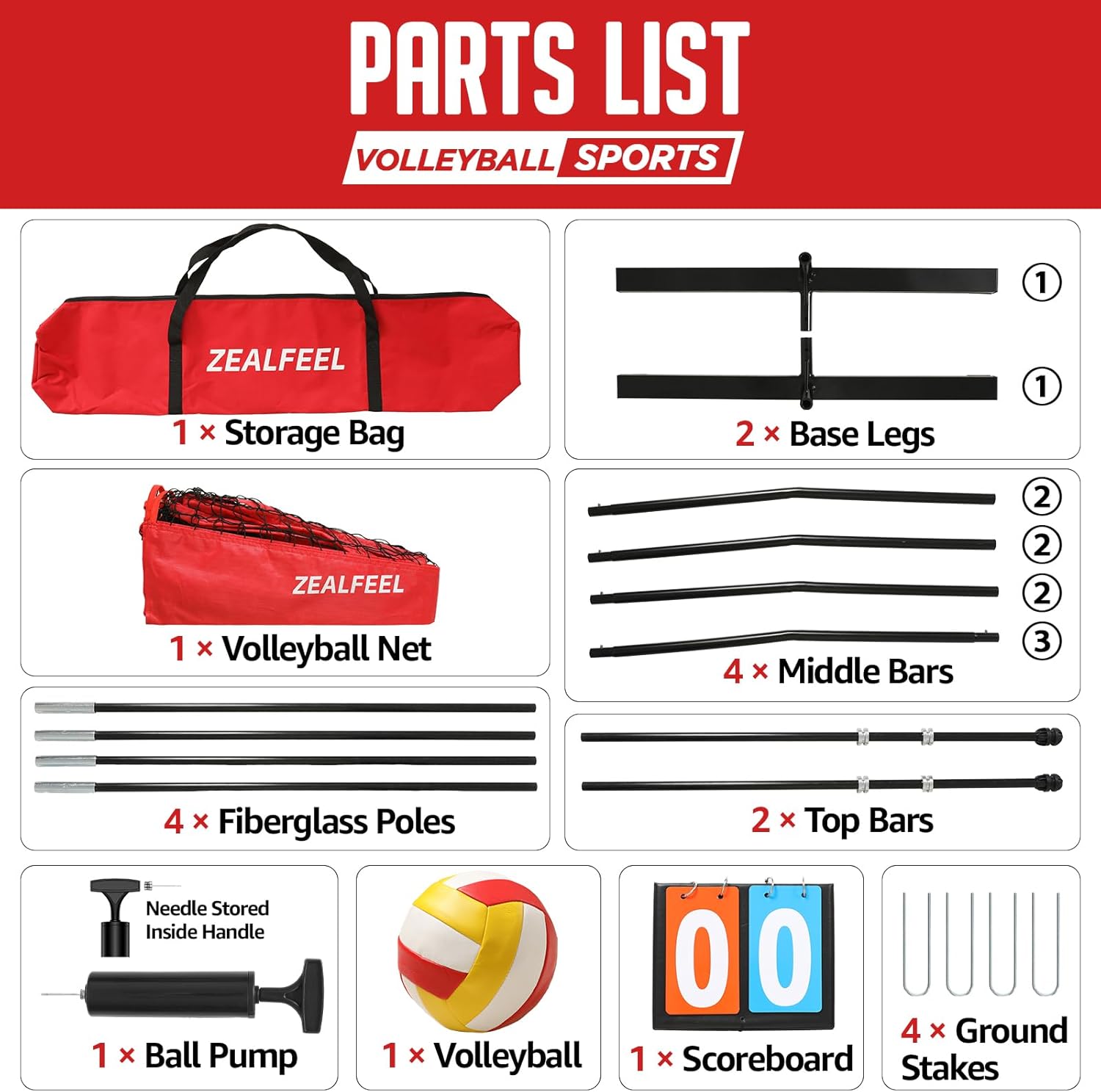 12FT Volleyball Net Set with 3-Level Adjustable Height Set