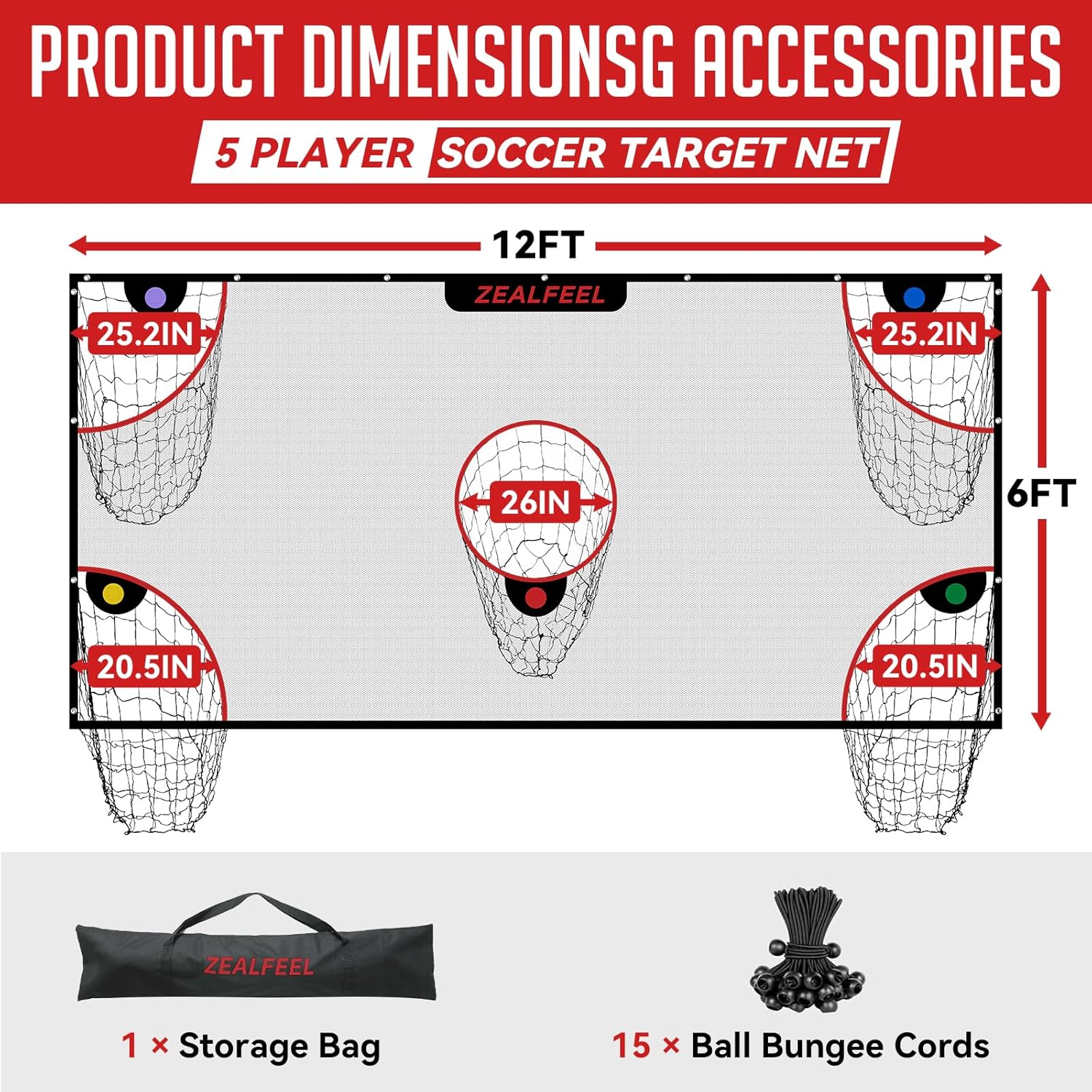 12x6ft Soccer Target Net with 5 Scoring Zones