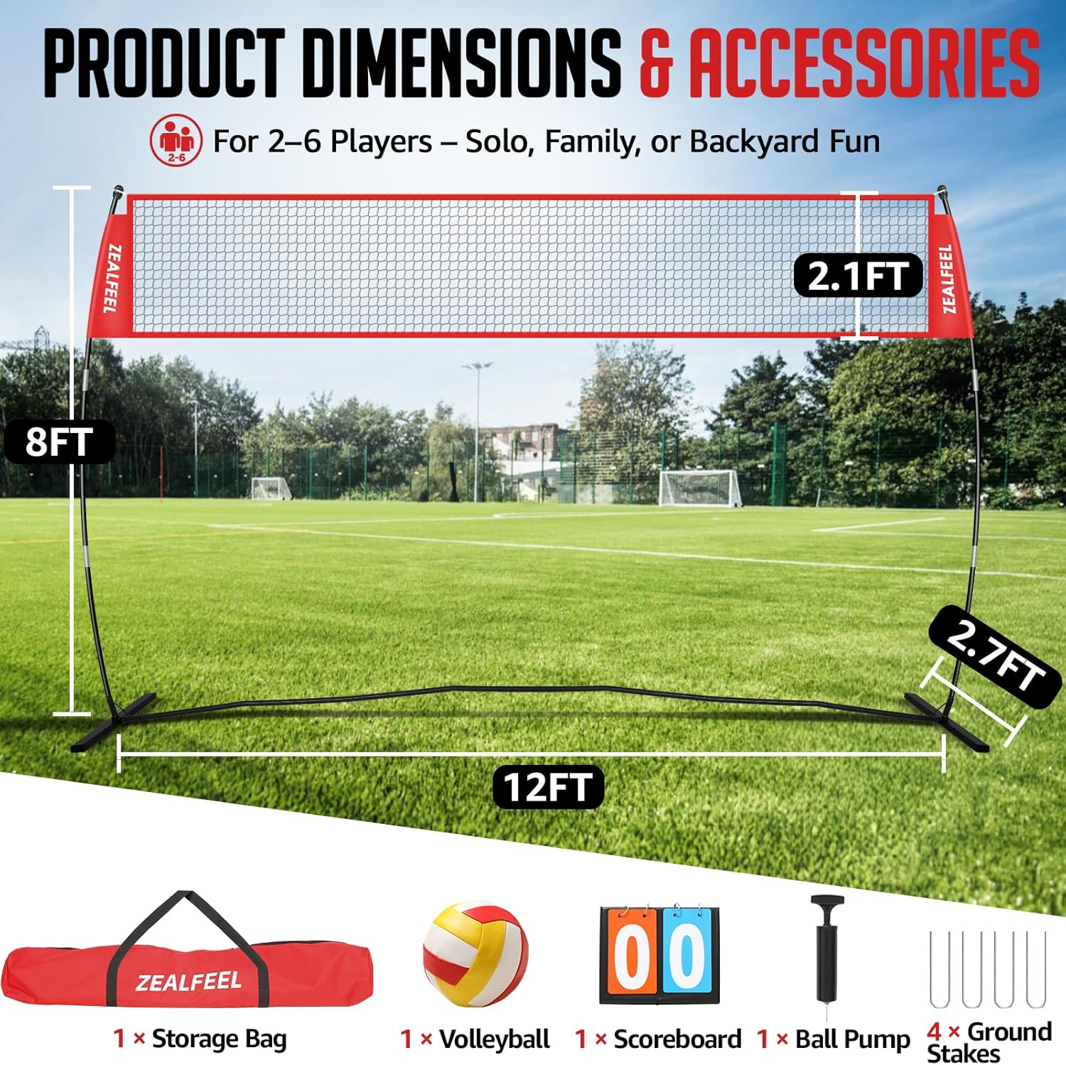 12FT Volleyball Net Set with 3-Level Adjustable Height Set