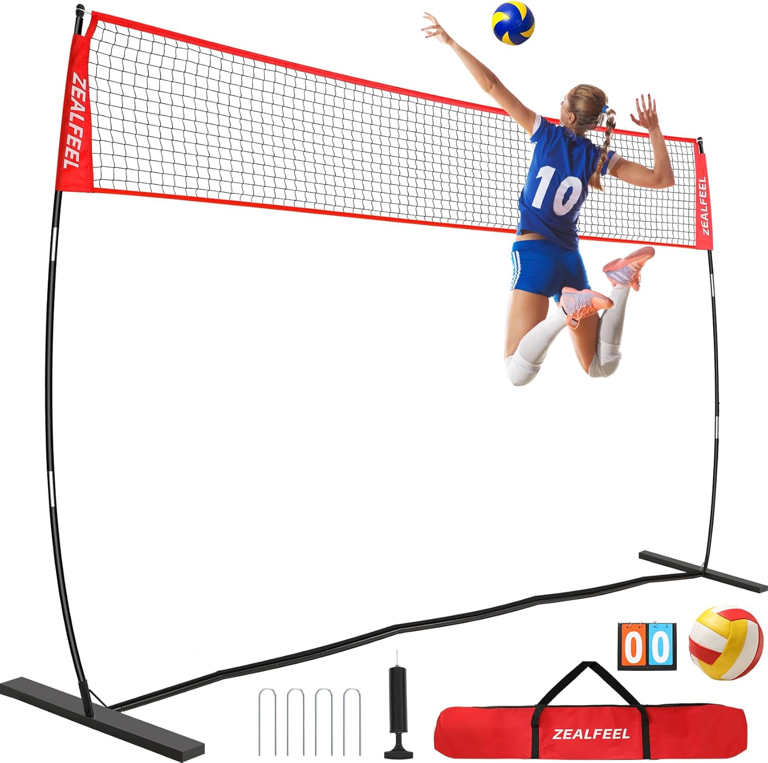 12FT Volleyball Net Set with 3-Level Adjustable Height Set