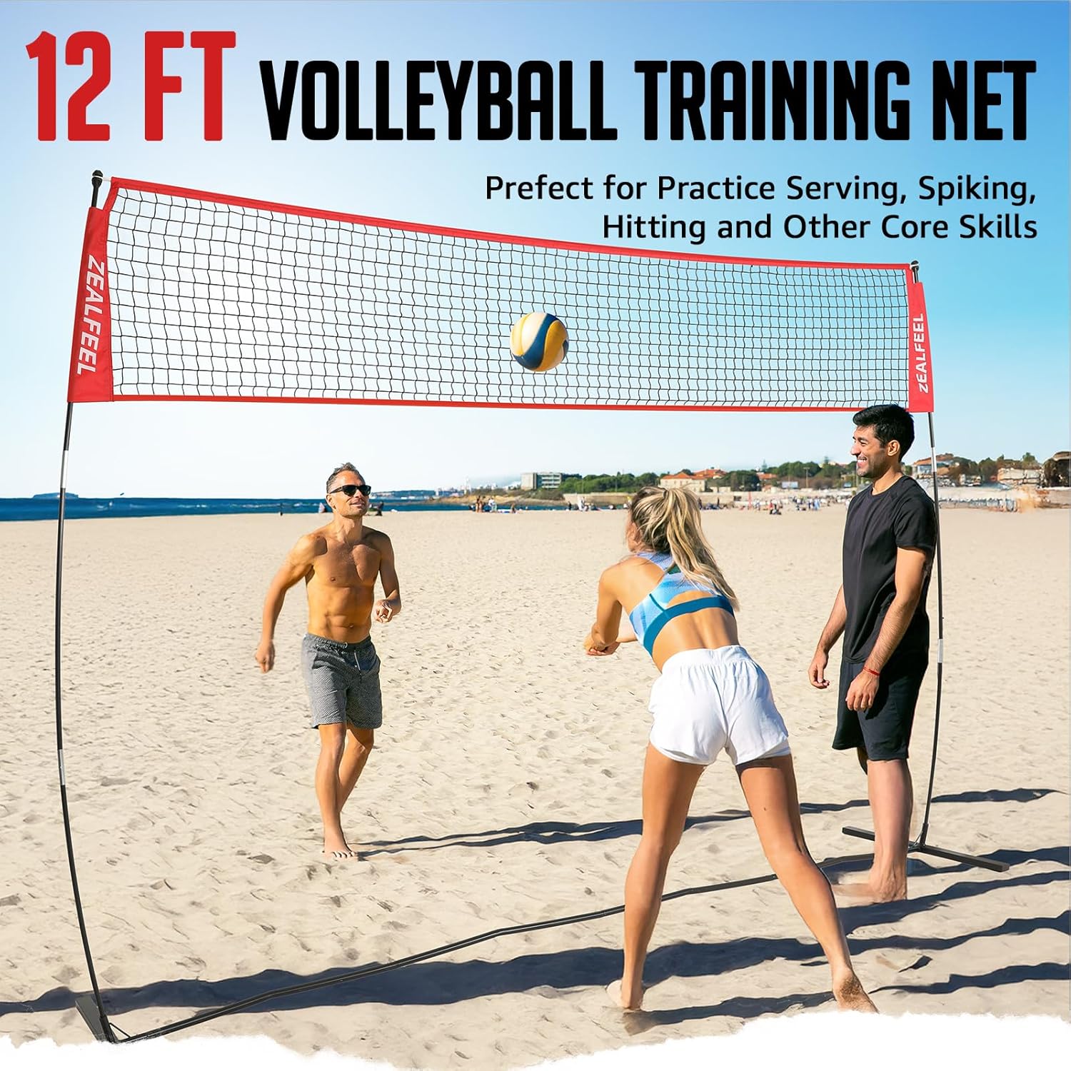 12FT Volleyball Net Set with 3-Level Adjustable Height Set