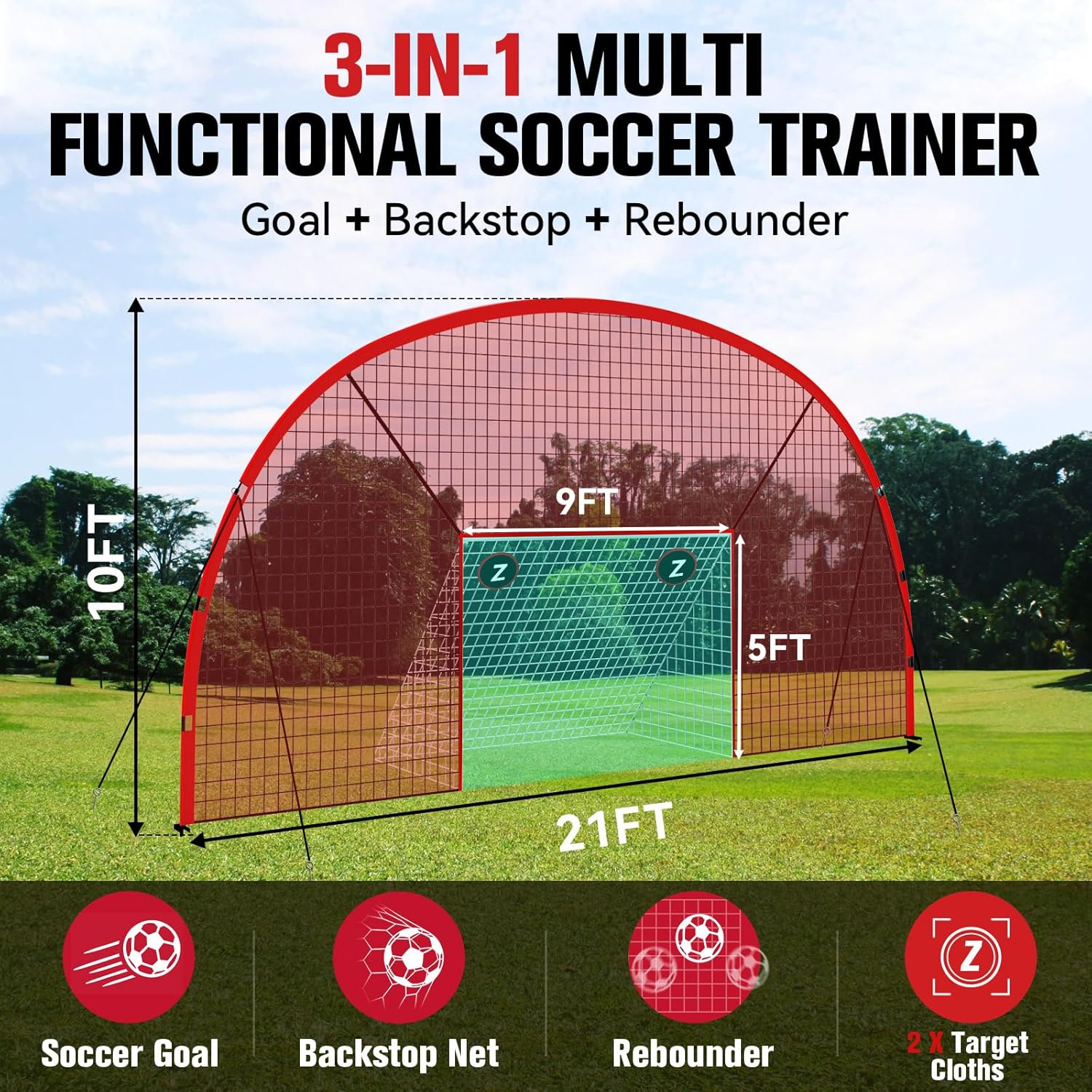 3-in-1 Soccer Goal with Backstop Net