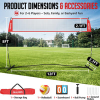 12FT Volleyball Net Set with 3-Level Adjustable Height Set