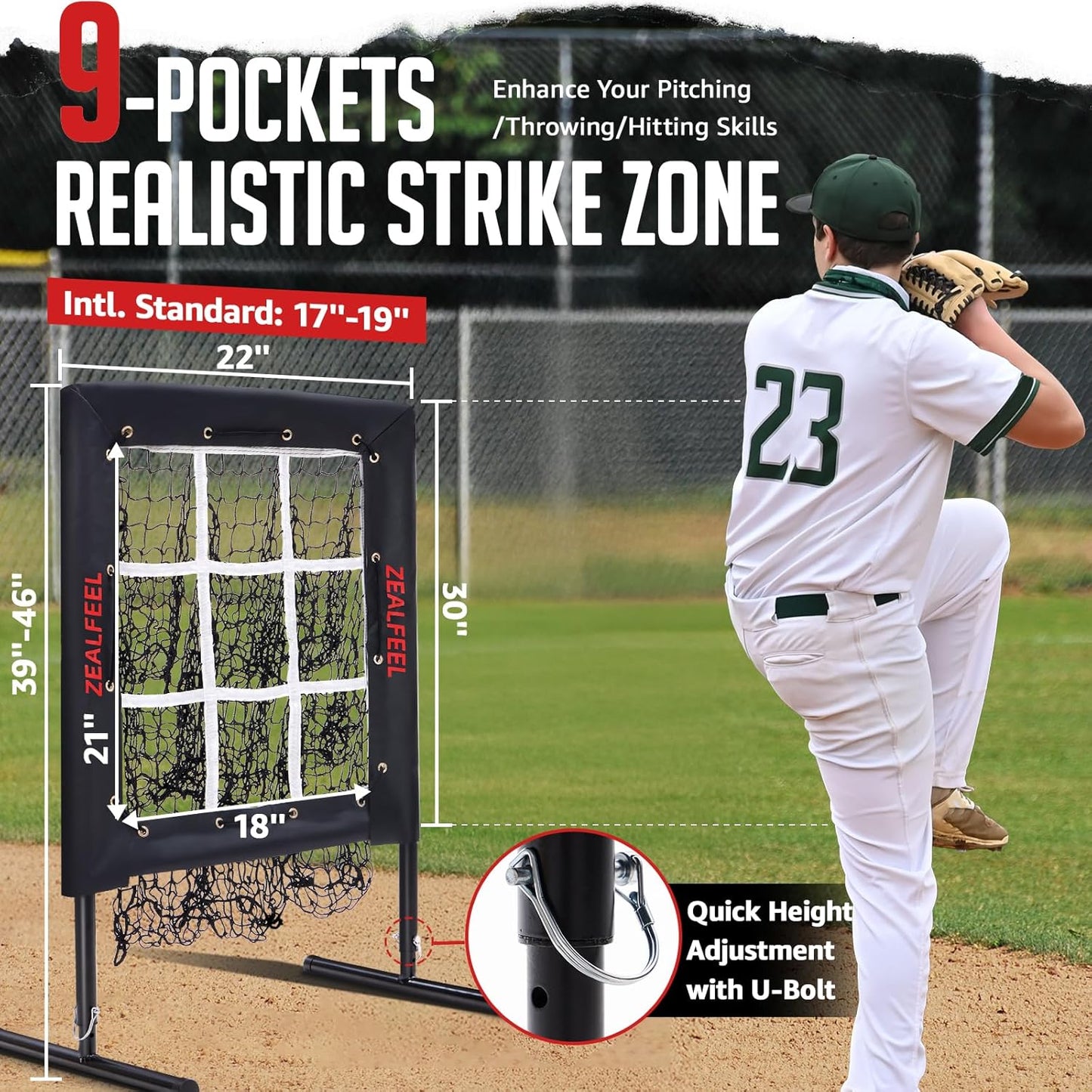 9 Hole Baseball Pitching Net with Strike Zone